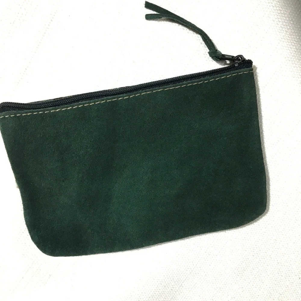 Green Suede Pouch Southwestern Beaded Zippered Small Bag Cosmetic‎ Travel